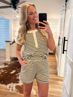 Load image into Gallery viewer, Everything To Me Black Striped Henley Tee &amp; Shorts Set
