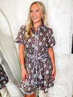 Load image into Gallery viewer, Flawless Touch Brown Floral Mini Dress
