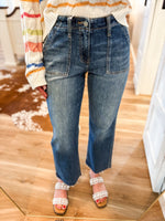 Load image into Gallery viewer, Superb High Rise Dark Wash Cropped Utility Straight Vervet Denim
