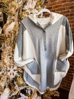 Load image into Gallery viewer, Say It All Gray &amp; White Button Down Hoodie
