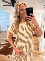 Load image into Gallery viewer, Needed You Taupe Stripe Henley Top &amp; Lounge Pant Set
