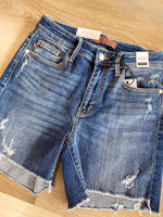 Load image into Gallery viewer, Kasey Mid Rise Dark Wash Judy Blue Denim Shorts
