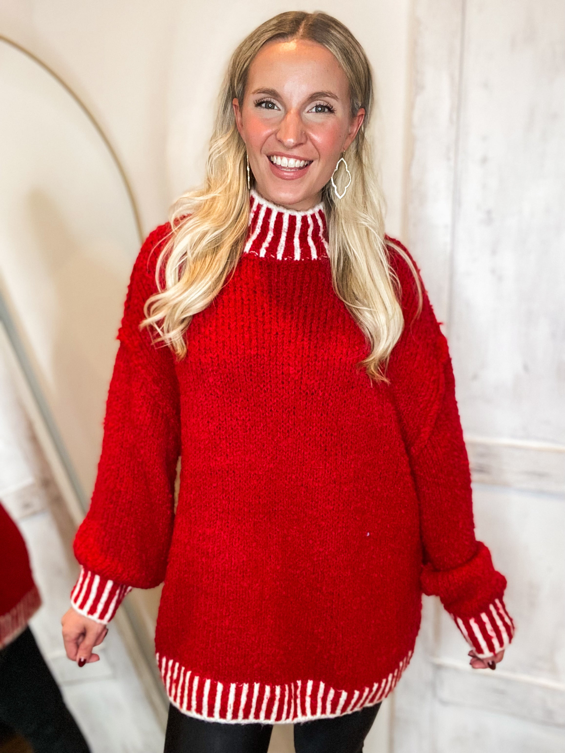 In The Spirit Red Contrast Oversized Sweater