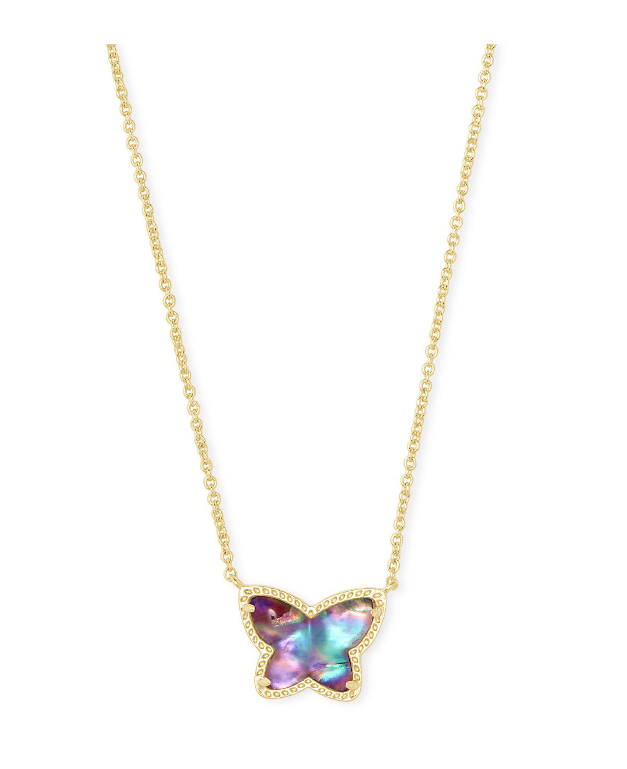 Lillia Lilac Abalone Butterfly Pendant Gold Necklace