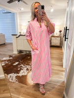 Load image into Gallery viewer, Options Open Pastel Pink Stripe Maxi Dress
