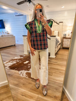 Load image into Gallery viewer, Holiday Dream Navy Plaid Contrast Blouse
