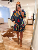Load image into Gallery viewer, From Here Navy Floral Mini Dress
