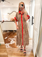 Load image into Gallery viewer, Walk Out Red Contrast Leopard Midi Dress
