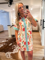 Load image into Gallery viewer, At Best Multi Floral Contrast Button Down THML Dress
