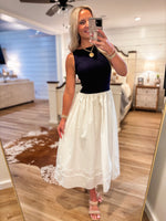 Load image into Gallery viewer, Meeting Here Navy/White Knit Midi Dress

