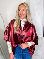Load image into Gallery viewer, Get In Touch Burgundy Front Zip S/S Blouse
