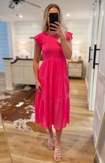 Load image into Gallery viewer, Passing Notes Fuchsia Midi Dress

