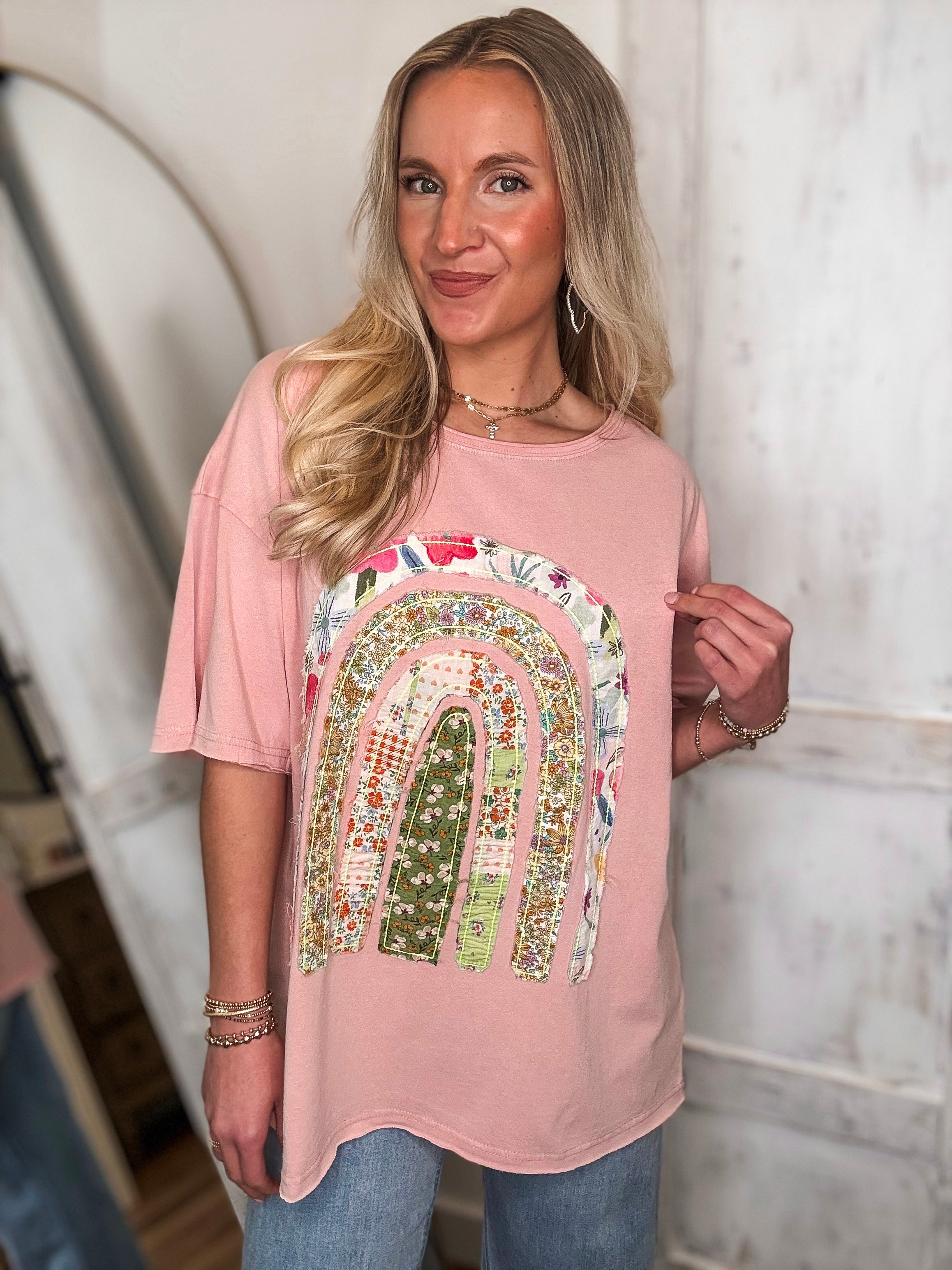 Best Wishes Rose Rainbow Patch S/S Tee