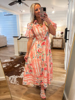 Load image into Gallery viewer, Fresh Breeze Pink Floral Midi Dress
