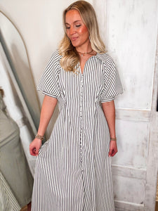Taking Risks Black & White Striped Midi Dress