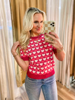 Load image into Gallery viewer, So In Love Pink &amp; White Heart Pattern Knit Sweater
