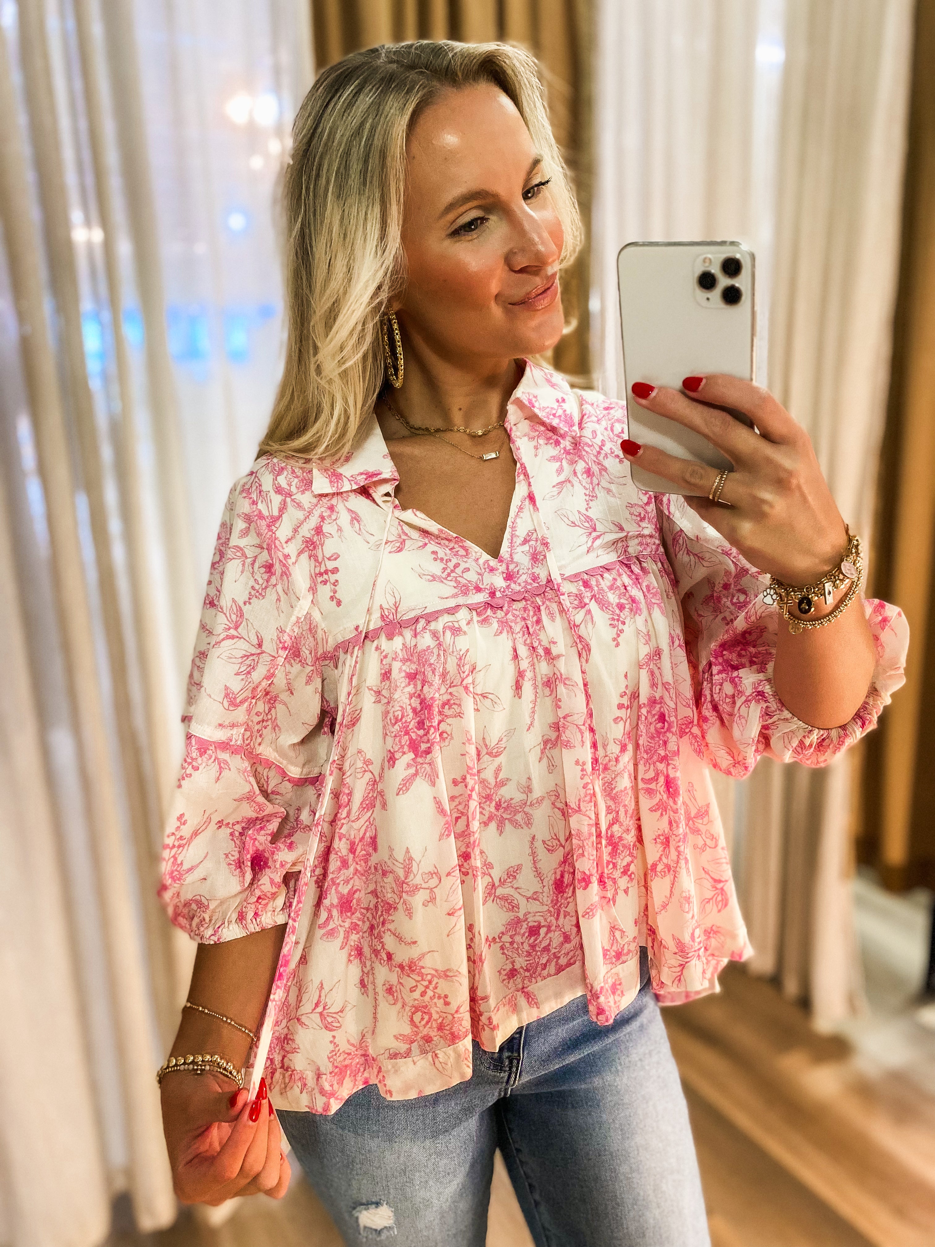 In A Dream Pink Floral Blouse