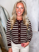 Load image into Gallery viewer, Right Moment Brown &amp; Ivory Button Down Sweater

