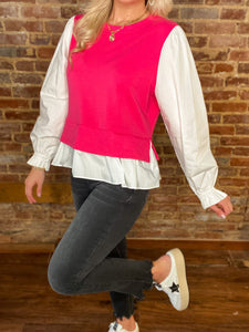 Around The Corner Pink & White Sweater Vest Blouse