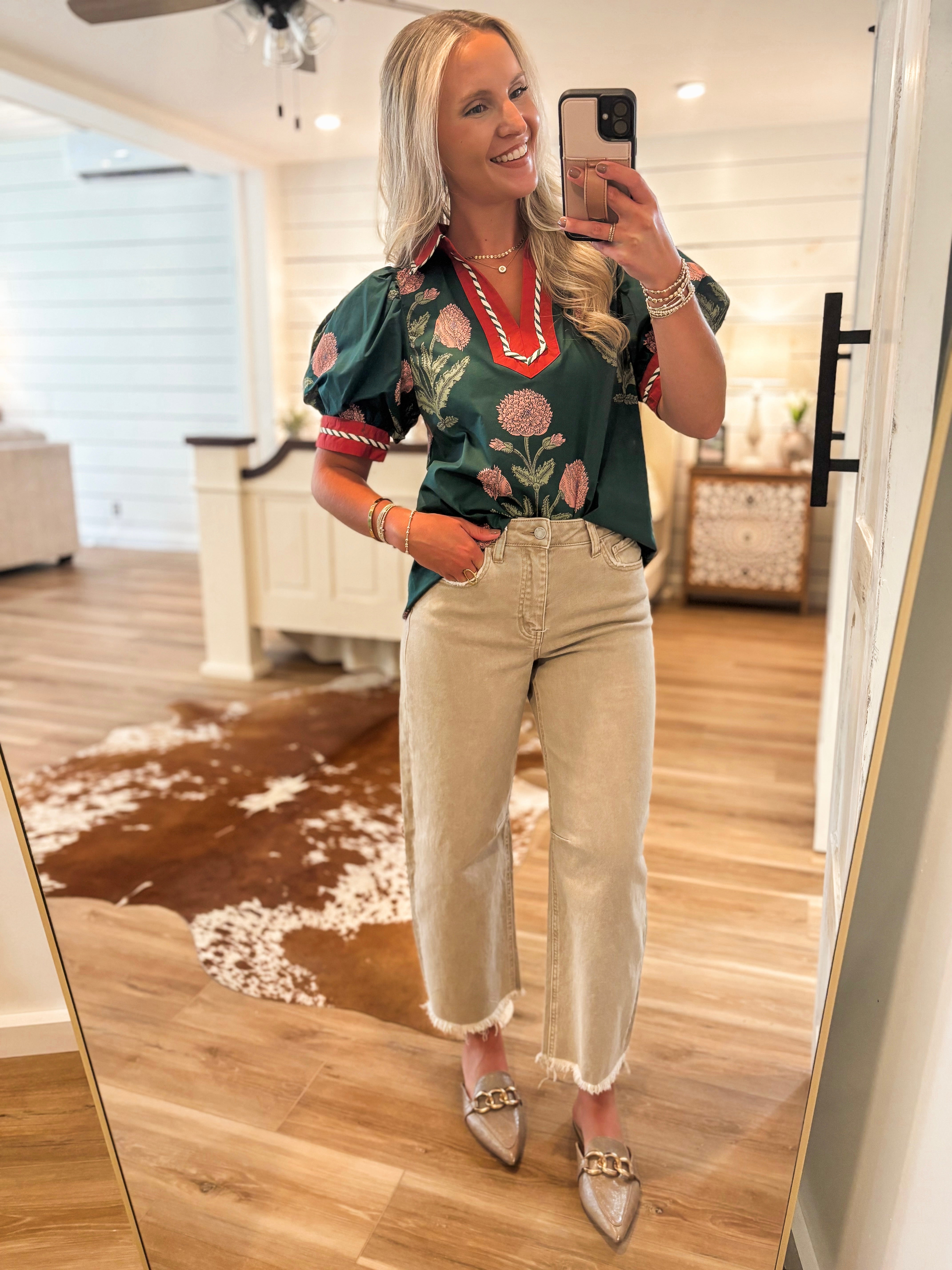 Subtle Moment Teal Floral Blouse