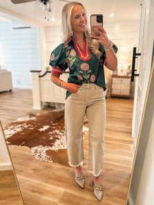 Subtle Moment Teal Floral Blouse