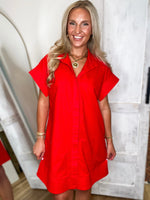 Load image into Gallery viewer, New Find Red Linen Mini Dress

