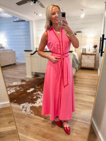 Load image into Gallery viewer, Find A Way Pink Button Down Midi Dress
