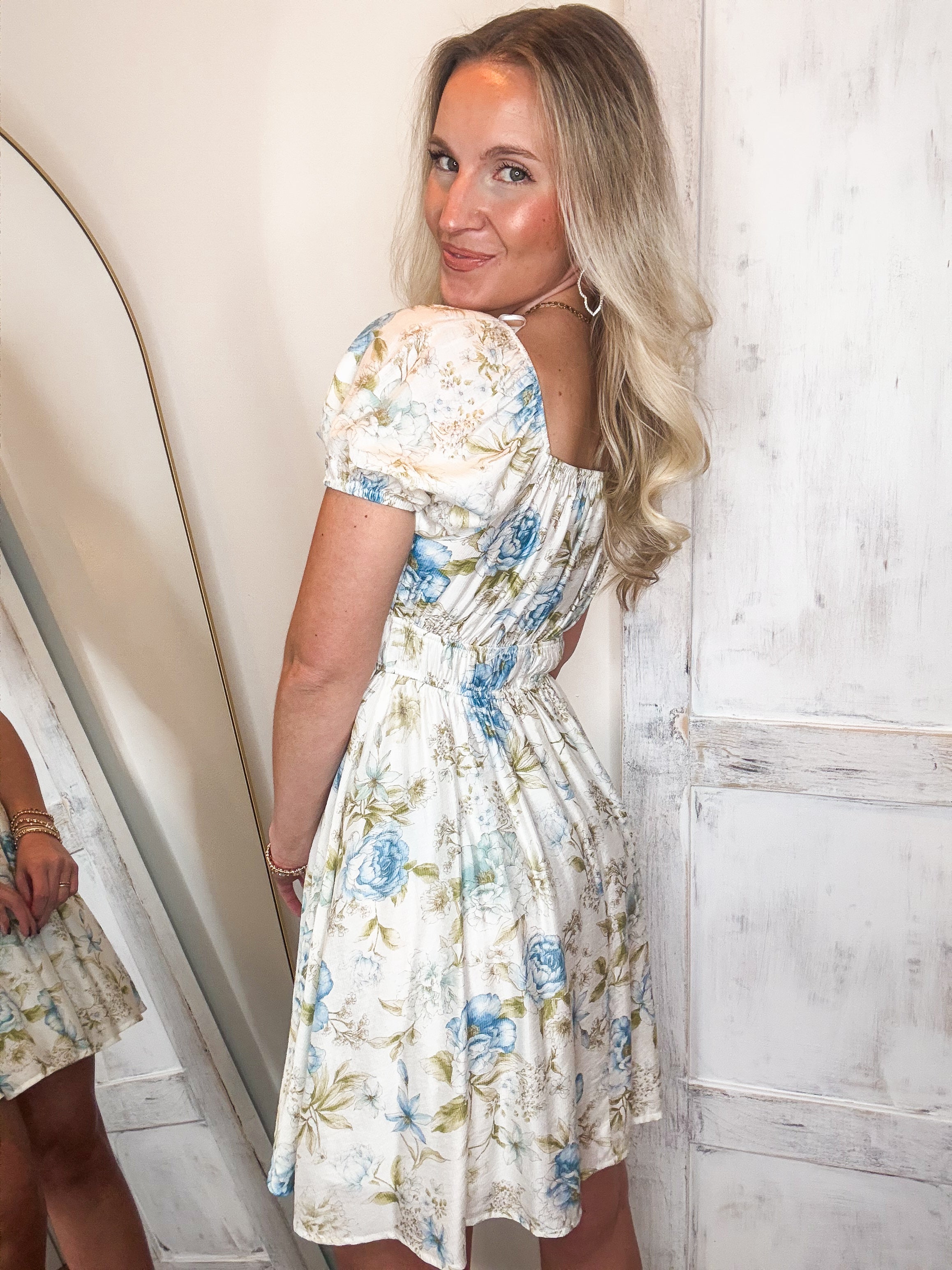 First Guest Blue & White Floral Mini Dress M