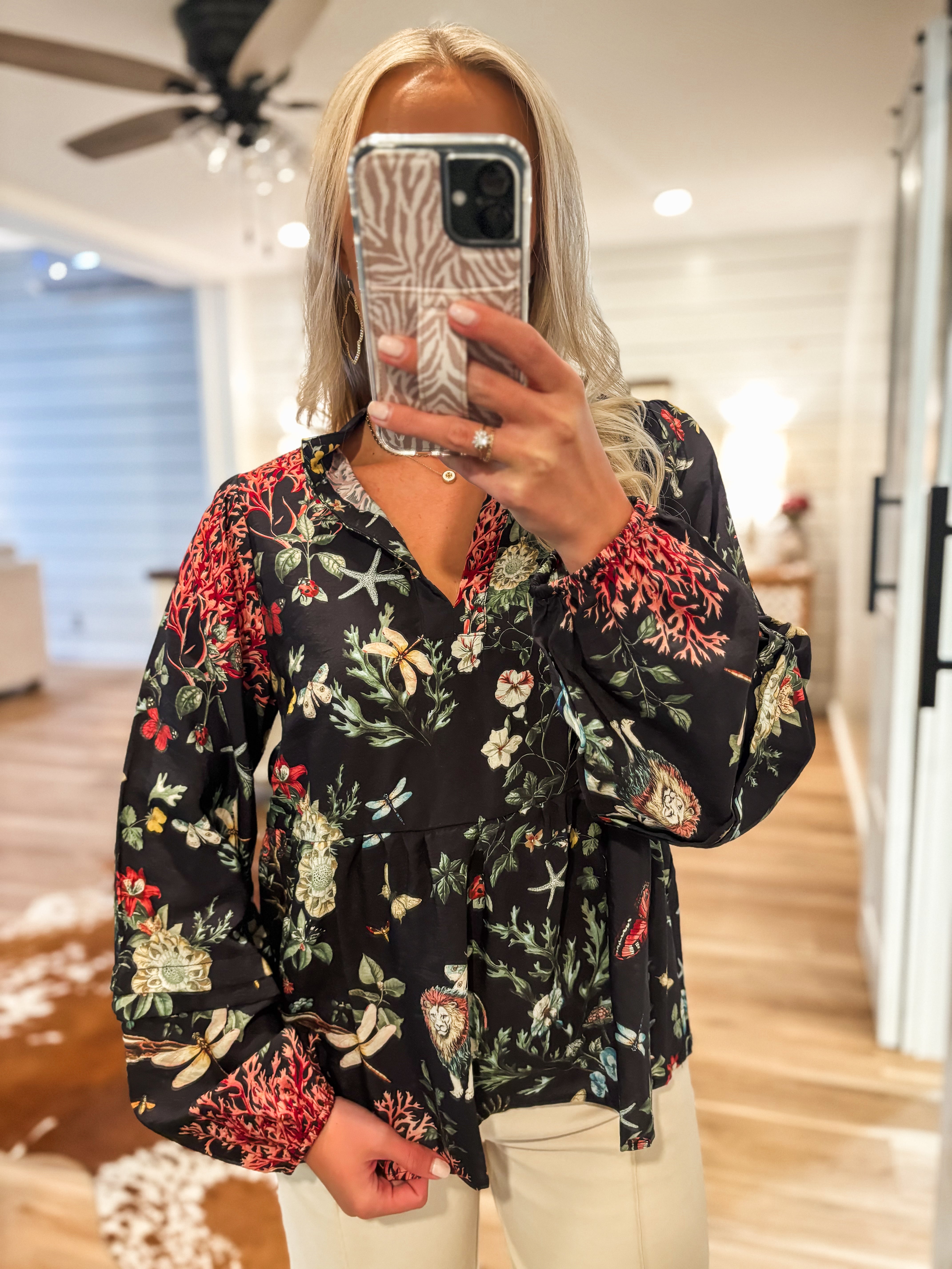 For Better Black Multi Print Blouse