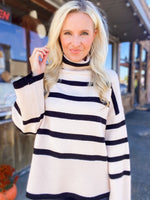 Load image into Gallery viewer, What I Really Want Ivory &amp; Black Striped Turtleneck Sweater
