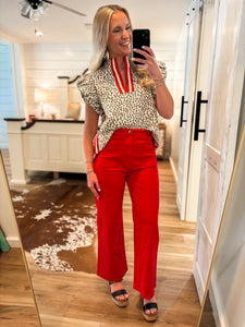 High Temp Rising Leopard & Red Contrast Blouse