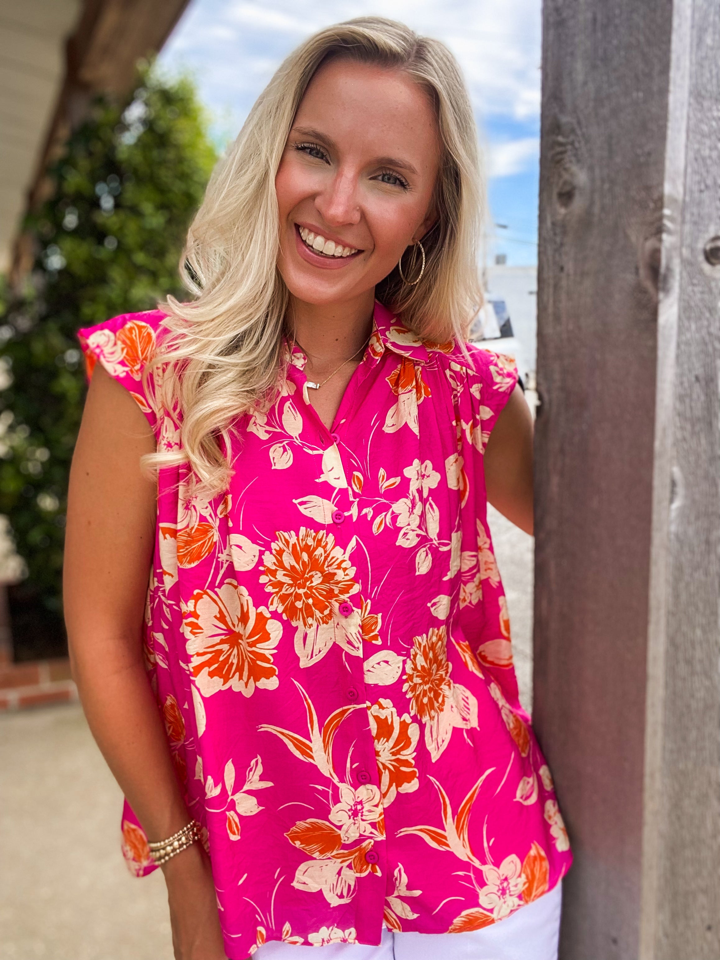 Rising Up Pink Floral Button Down Blouse