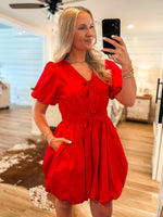 Load image into Gallery viewer, Starting New Red Bow Bubble Dress
