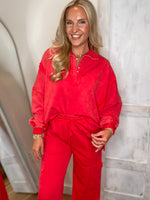 Load image into Gallery viewer, All In Red Pullover &amp; Cargo Lounge Pant Set
