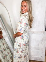 Load image into Gallery viewer, See Me Again Ecru Multi Floral Midi Dress
