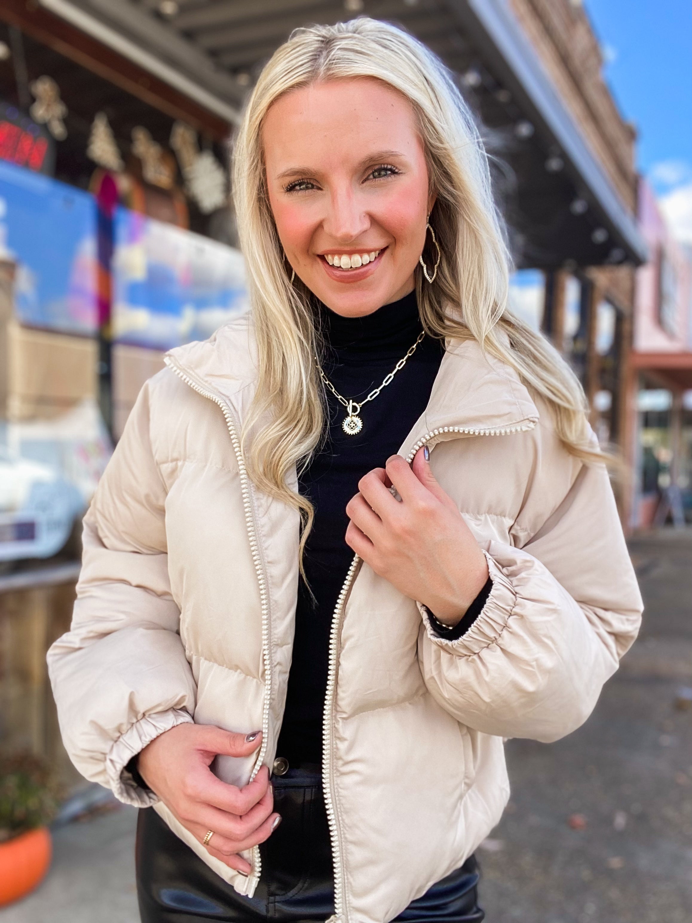 Eyes On You Taupe Cropped Puffer Jacket