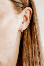 Load image into Gallery viewer, Huggie Earrings - Scarlett Hoop Gold 8mm Pearl
