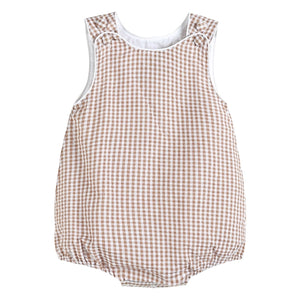 Lil Cactus Neutral Gingham Bubble Romper