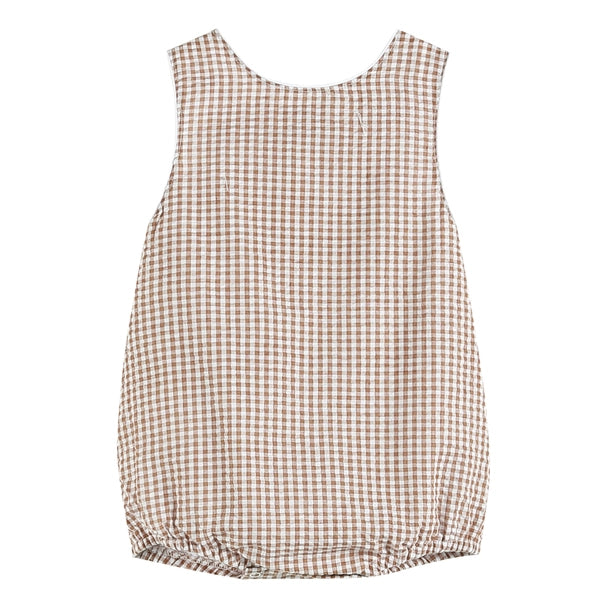 Lil Cactus Neutral Gingham Bubble Romper