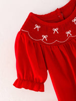 Load image into Gallery viewer, Bow Smocked Red Romper
