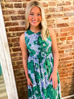 Load image into Gallery viewer, Never Too Much Green &amp; Periwinkle Floral Maxi Dress
