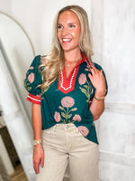 Load image into Gallery viewer, Subtle Moment Teal Floral Blouse
