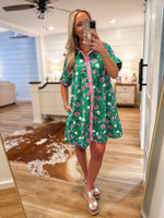 Load image into Gallery viewer, Here To See Kelly Green/Pink Botanical Mini Dress
