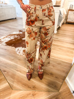 Load image into Gallery viewer, Taupe Floral Mix Wide Leg Denim Pant
