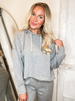 Load image into Gallery viewer, Better Mood Heather Gray Cropped Simply Southern Hoodie
