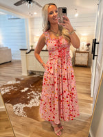 Load image into Gallery viewer, There She Goes Pink Floral Contrast Midi Dress
