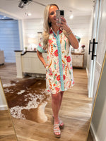 Load image into Gallery viewer, At Best Multi Floral Contrast Button Down THML Dress

