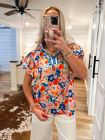 Load image into Gallery viewer, Fresh Take Blue/Blush Floral Contrast Blouse
