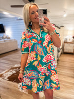 Load image into Gallery viewer, Short Timing Emerald Paisley Contrast Mini Dress
