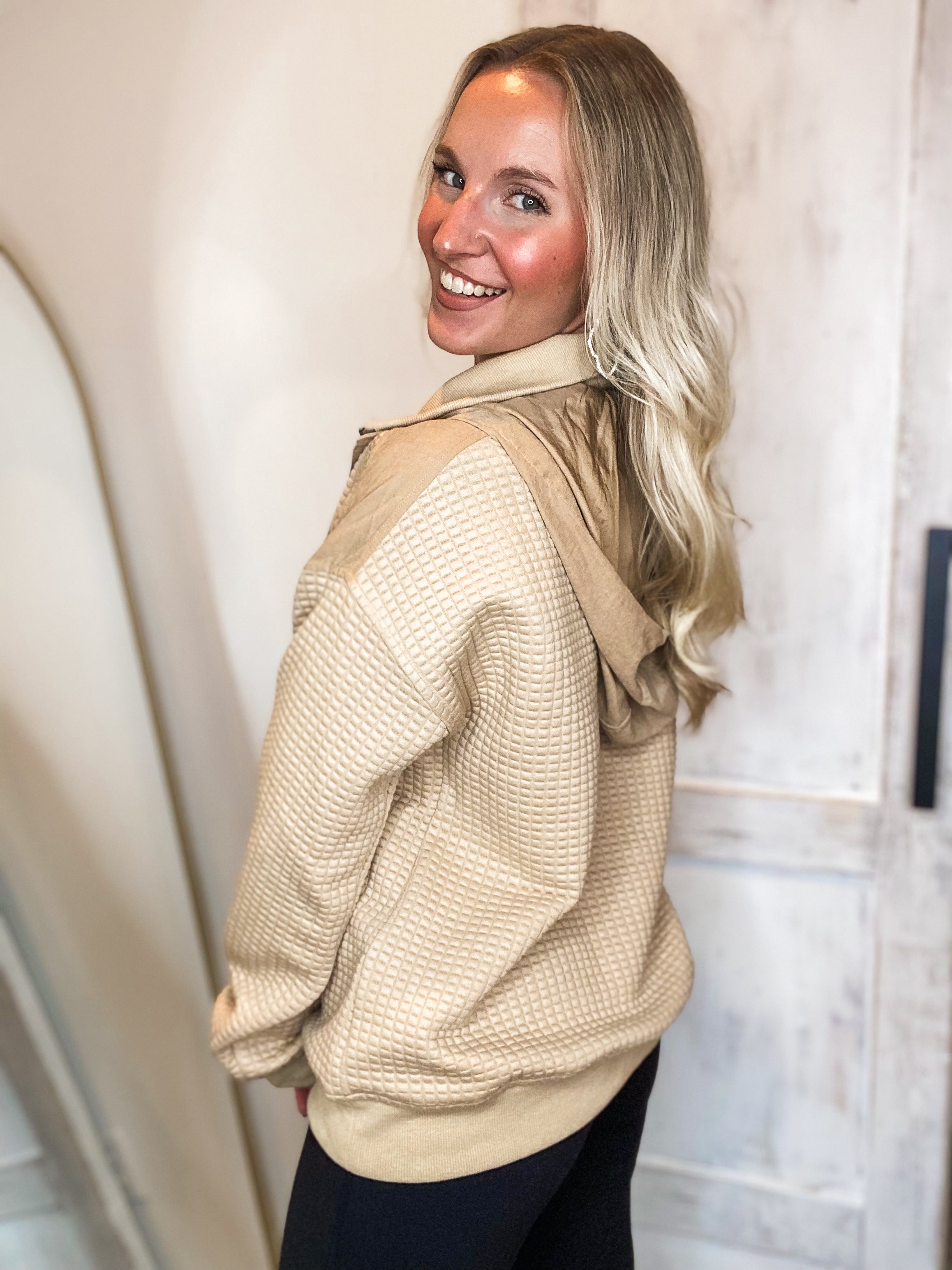 Call You Out Taupe Double Layer Quilted Pullover